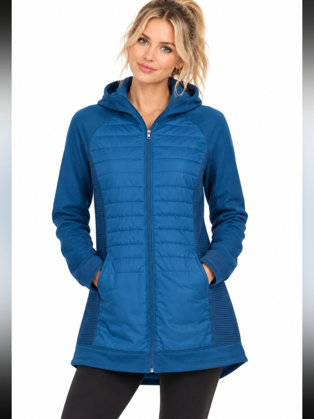 Tek Gear Women's Blue 4X Hooded Lightweight Puffer Jacket